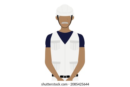 Carpenter senior man pose, Waiting with hands together in front of you