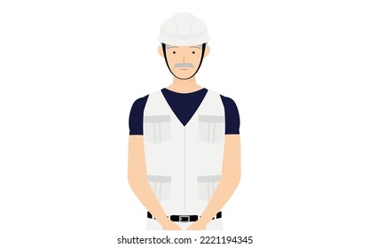 Carpenter senior man pose, Waiting with hands together in front of you