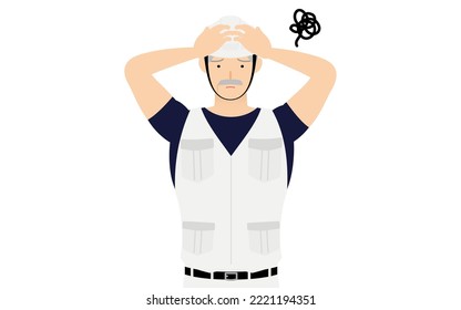 Carpenter senior man pose, Worry with your head