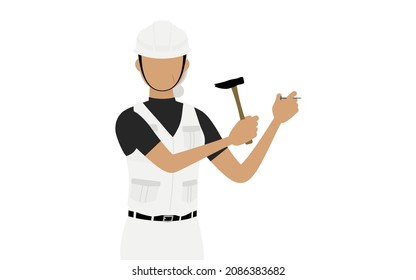 Carpenter senior woman pose, Put a nail in the wall