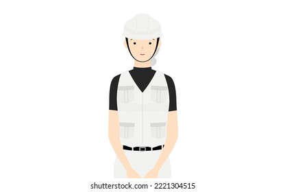 Carpenter senior woman pose, Waiting with hands together in front of you