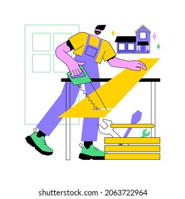 Carpenter Services Abstract Concept Vector Illustration. Building Maintenance And Home Renovation, Furniture Repair, Wooden Partition, Custom Cabinets, Window Frame, Woodwork Abstract Metaphor.