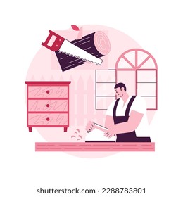 Carpenter services abstract concept vector illustration. Building maintenance and home renovation, furniture repair, wooden partition, custom cabinets, window frame, woodwork abstract metaphor.