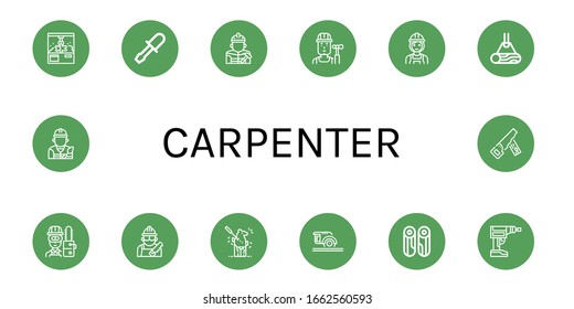 Set für einfache Tischlersymbole. Enthält solche Symbole wie Clamp, Chisel, Builder, Holz, Carpenter, Carving, Circular Säge, Driller, Hand Säge, kann für Web, Handy und Logo verwendet werden