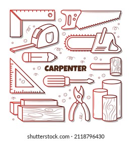 Carpenter simple tools clipart collection with gradient hand drawn outline style