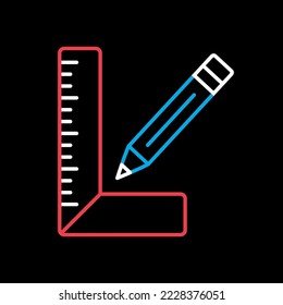 Tischlerquadrat und Bleistift-Vektorgrafik auf dunklem Hintergrund Symbol. Bau, Reparatur und Bau. Graph-Symbol für Ihr Website-Design, Logo, App, Benutzeroberfläche