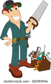 Carpenter Standing with Saw