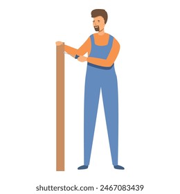 Carpenter take wooden plank icon cartoon vector. Furniture assembly. Home fix