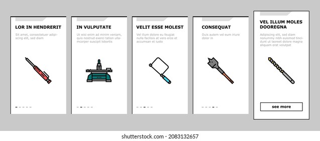 Carpenter Tool And Accessory Onboarding Mobile App Page Screen Vector. Carpenter Pencil And Chisel, Saw And Hammer, Sliding Bevel And Tape Meter Measuring Equipment. Carpenting Instrument Illustration