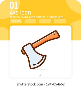 Carpenter tool axe icon with high quality flat style isolated on white background. Illustration axe sign icon for construction, decoration, repair services, locksmith, carpenter, foreman and project