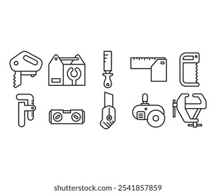 carpenter tool line icons set vector illustration