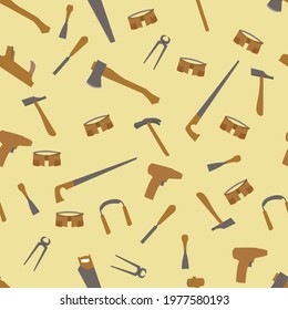 Carpenter Tool Set Saw Pliers Drill. Ax Tool Belt Woodworking Paper Baner Bag Hazel. Bag Building Materials Store Vector