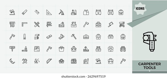 Carpenter Tools icon set. Pack of wood craft, tools, repair, carpenter, handyman, craft and more. Repair icon set. Modern thin line style icons. Editable vector illustration.