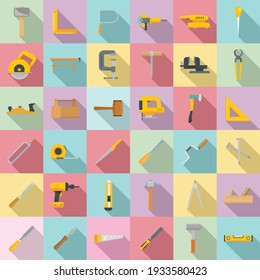 Carpenter tools icons set. Flat set of carpenter tools vector icons for web design