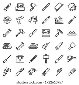 Carpenter tools icons set. Outline set of carpenter tools vector icons for web design isolated on white background