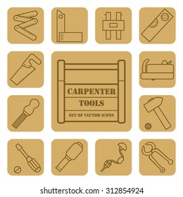 carpenter tools. set of vector icons. flat, line art