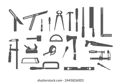 Silueta de herramientas de carpintero, Silueta de herramientas de trabajo de madera, Siluetas de carpintero