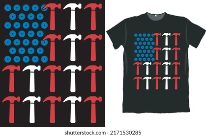 Carpenter USA Flag Woodworker T Shirt Design