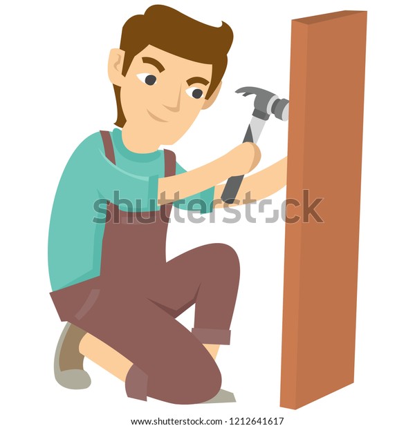 Carpenter Use Hammer Nail Make Something Stock Vector Royalty Free 1212641617