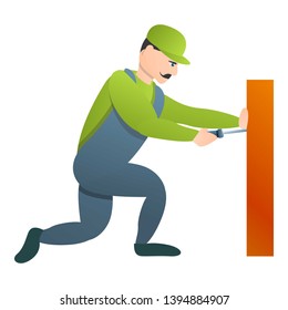 Carpenter use screwdriver icon. Cartoon of carpenter use screwdriver vector icon for web design isolated on white background