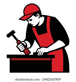 Carpenter using a chisel and mallet carpenter woodworker craftsman vector illustration