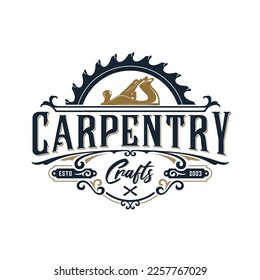 
carpenter vintage logo design. hand plane and saw icon, for carpentry, furniture, construction and home improvement.