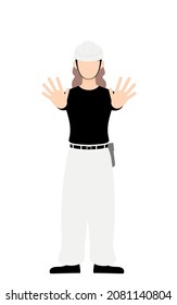 Carpenter woman pose, No! Inhibition! Hold out both hands in front of you