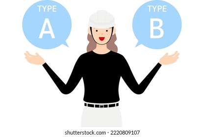 Carpenter woman pose, Suggesting A and B