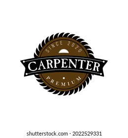 Carpenter wood industries logo, badges, emblem with saws inspiration concept and carpentry retro vintage classic style