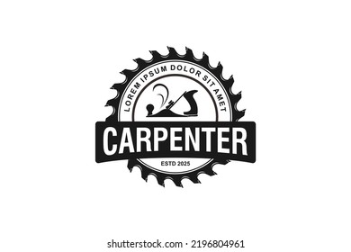 Carpenter wood work logo design wood plane circular saw vintage  timber workshop