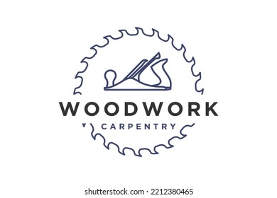 Carpenter wood work logo design wood plane circular saw vintage  timber workshop