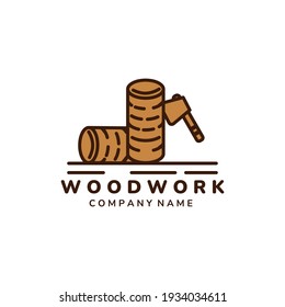 carpenter and woodwork vintage color logo icon vector illustration template design. ax, wood, floorer and joiner logo template design