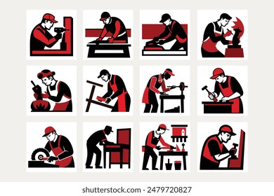 Carpenter Woodworker Craftsman Vector Illustration Bundle