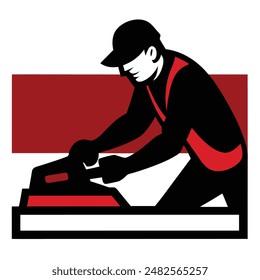 Carpenter woodworker sanding carpenter woodworker craftsman vector illustration