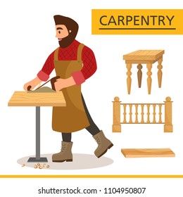 
Carpenter at work. Wood products.