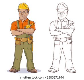 Carpenter Worker with Drill  Character Vector Illustration