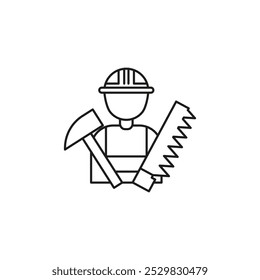 Carpenter worker icon flat line symbol set.