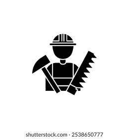 Carpenter worker icon flat line symbol set.