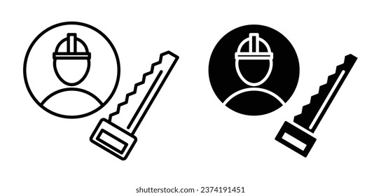 Carpenter worker line icon set. Construction worker symbol in black filled and outlined style.
