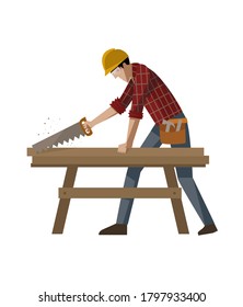 carpenter worker man  with a saw