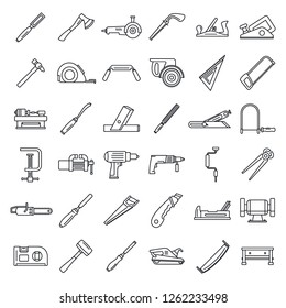 Carpenter working icon set. Outline set of carpenter working vector icons for web design isolated on white background