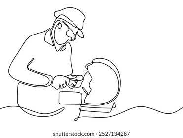 A carpenter working in one continuous line drawing. Minimalist design for craftsmanship and construction themes. Hand-drawn illustration for skilled labor.