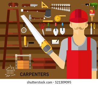 carpenters concept background. Flat icons.