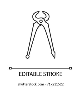 Carpenter's end cutting pliers linear icon. Thin line illustration. Contour symbol. Vector isolated outline drawing. Editable stroke