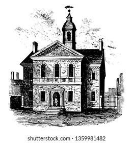 Carpenter's Hall built in 1770 was a historic building who host first continental congress vintage line drawing.