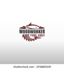 carpenters logo, wood logo, tuna icon, tuna tail wood saw logo vector eps 10