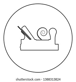 Carpenter's plane with wood with shaving wood Joiner's plane icon in circle round outline black