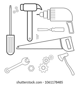 carpenter's tool minimal icon set. vector illustration