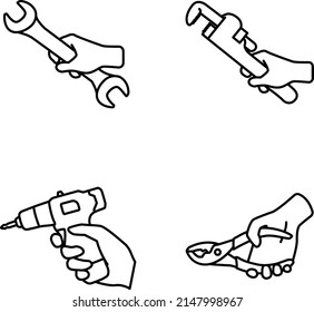 Carpenter's tools outlines vector icons