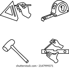 Carpenter's tools outlines vector icons